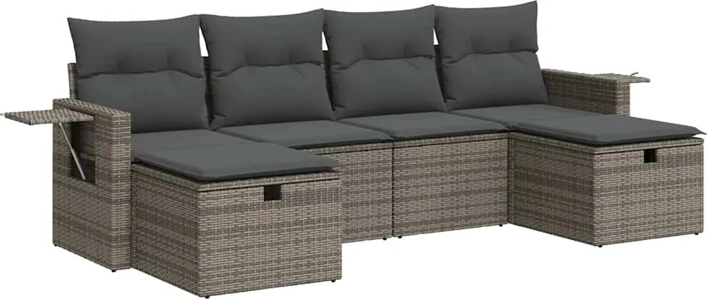 vidaXL 6 részes szürke polyrattan kerti ülőgarnitúra párnákkal