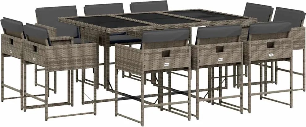 vidaXL 11 részes szürke polyrattan kerti ülőgarnitúra párnákkal