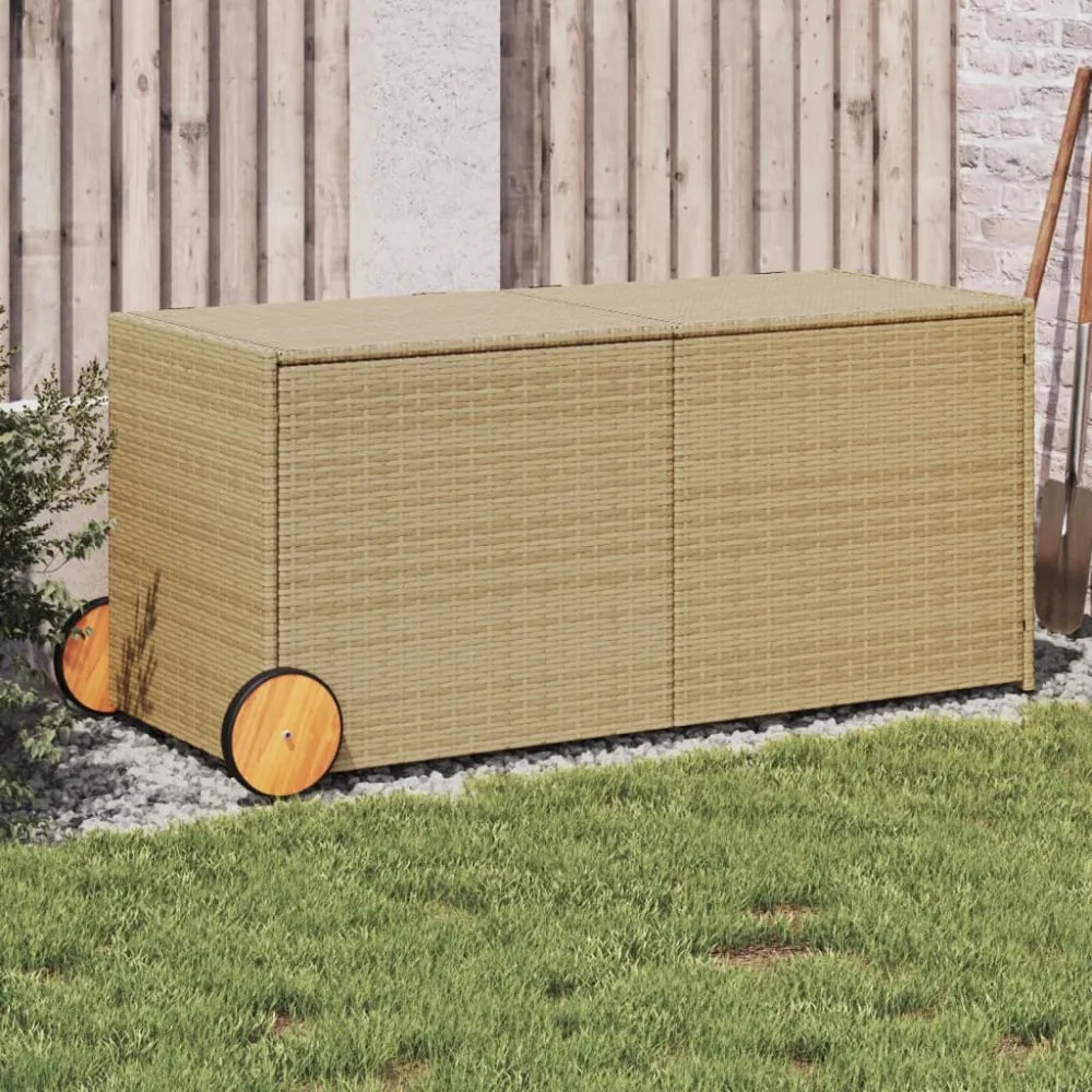 vegyes bézs polyrattan kerti tárolóláda kerekekkel 283 L