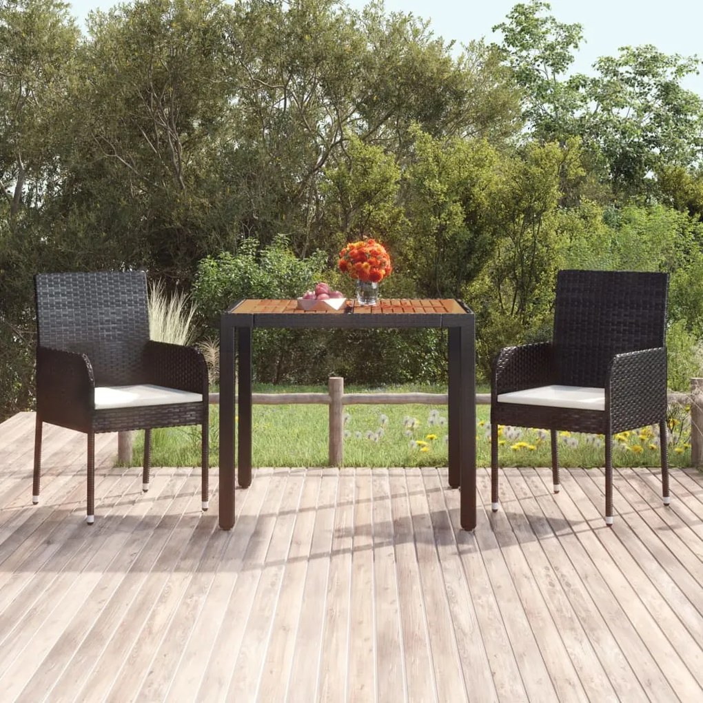 vidaXL fekete polyrattan falapos kerti asztal 90 x 90 x 75 cm