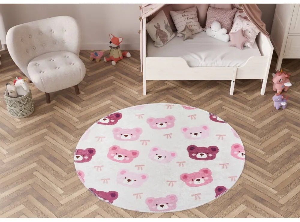 Rózsaszín-elefántcsont színű mosható gyerek szőnyeg ø100 cm Cute Teddies Pink – Vitaus