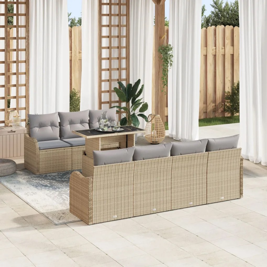 Kerti Kanapé Szett 8 pcs Bézs 100 x 55 x 73 cm Poli rattan
