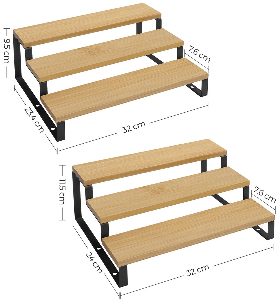 CASCADE fekete fűszertartó, 2 db-os készlet, natúr bambusz