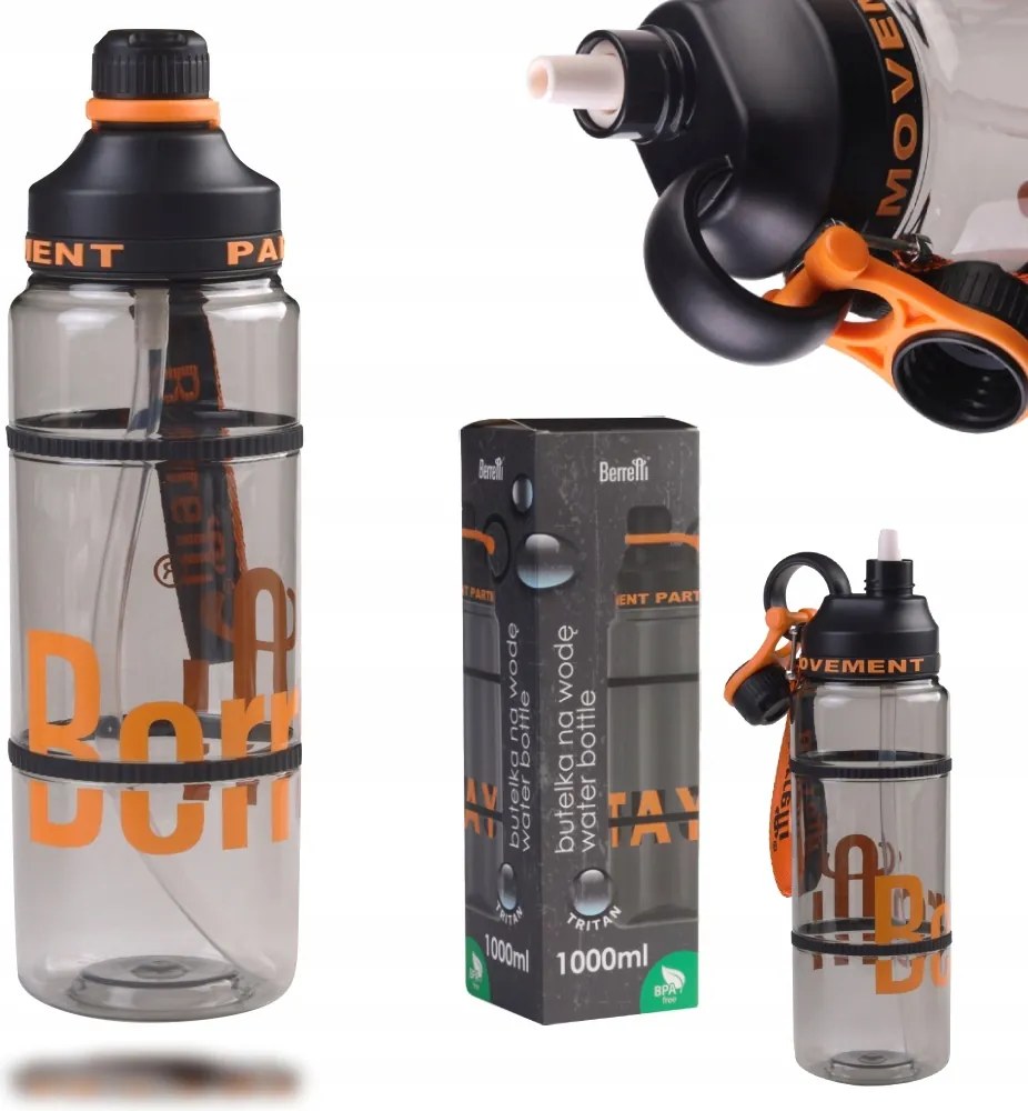 Berretti Vizes Palack Kulacs Szívószállal, Edzőterembe, Fitnesshez, Tritán, Bpa Mentes, 1 literes