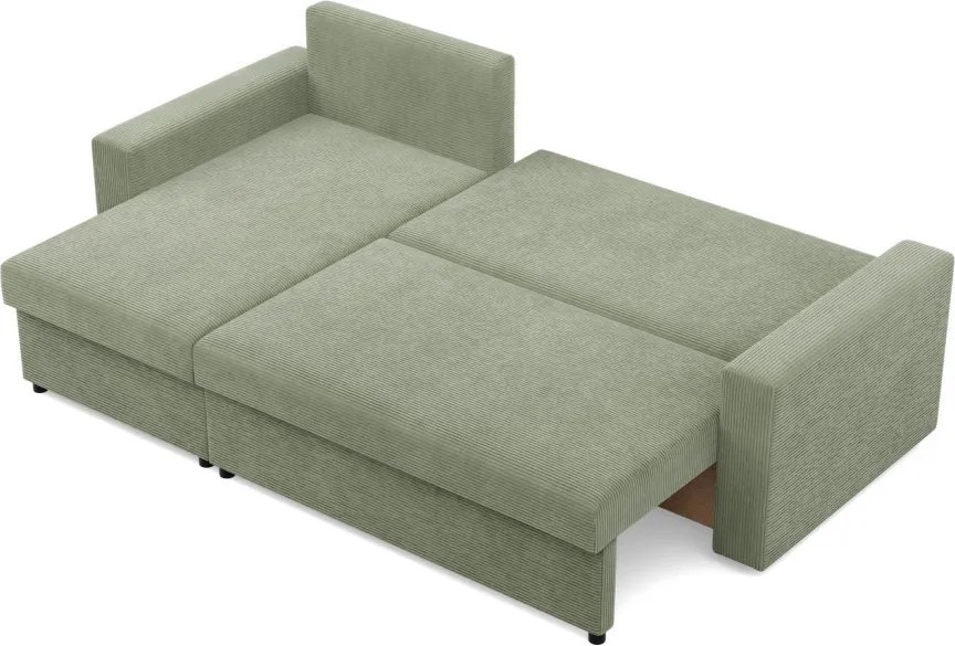 Zeus sarokkanapé, 2 ágyneműtartóval, egyenes kartámasz, kordbársony, univerzális oldal, bonell töltet, zöld