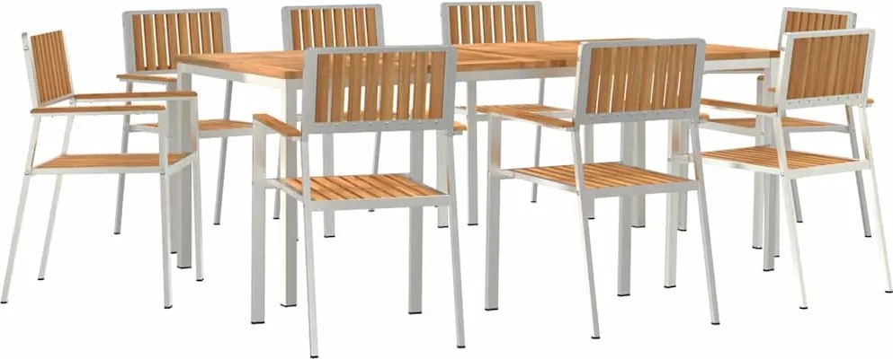 vidaXL Kültéri étkező szett 9 pcs Barna Tömör Teakfa