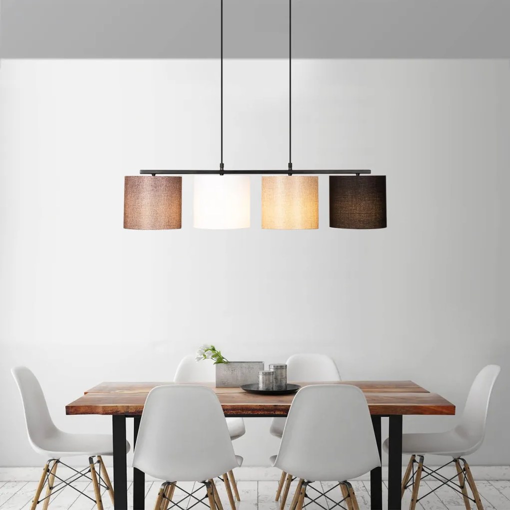 Valiz 4721 fekete-fehér-krém-barna fém és szövet függőlámpa, 110 x 25 cm, 4 izzós