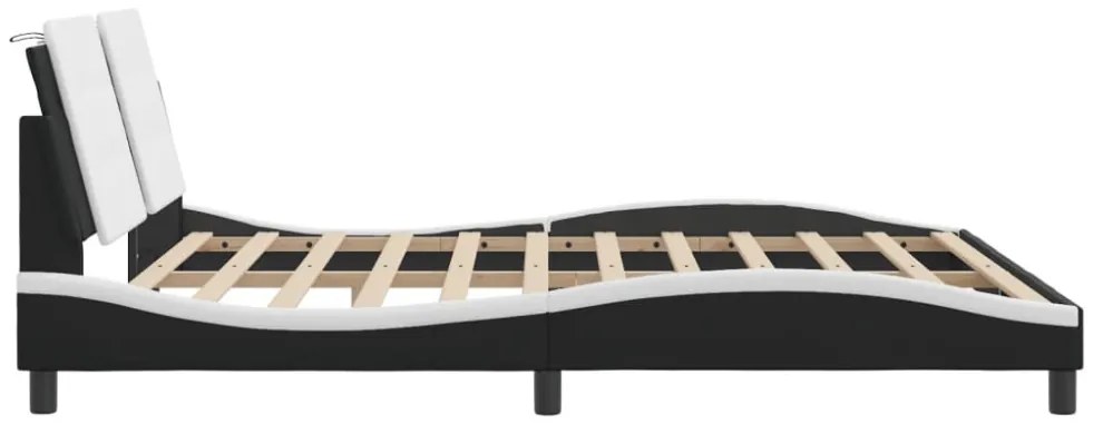 fekete és fehér műbőr ágykeret LED-világítással 180 x 200 cm
