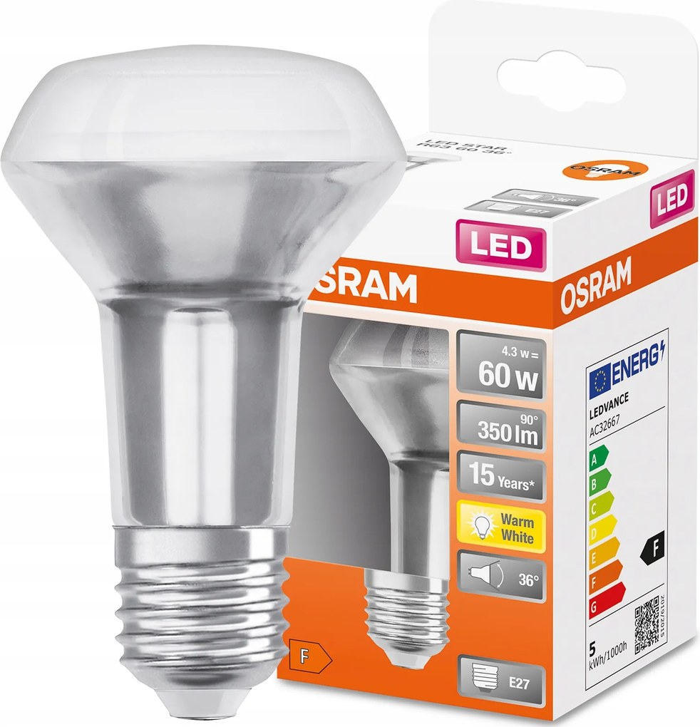 Led izzó E27 R63 4,3W 60W 350lm 2700K 36° Osram
