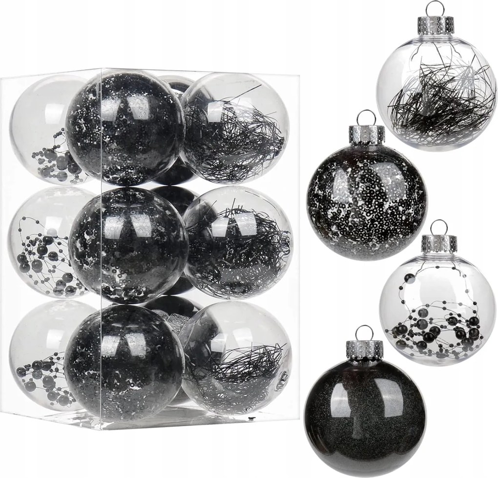 Karácsonyfa gömbök 8 cm átlátszó akril karácsonyi szett 12 db