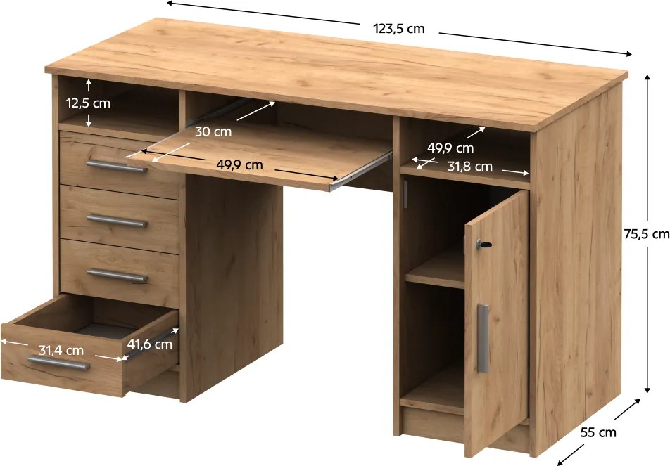 PC asztal, artisan tölgy, B9 NEW