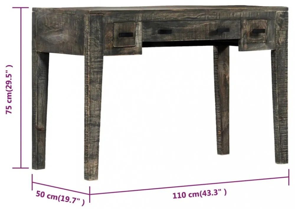 tömör mangófa íróasztal 110 x 50 x 75 cm