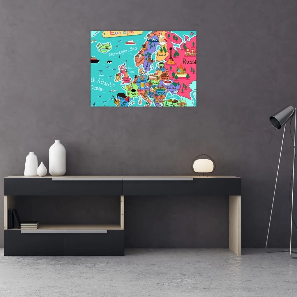 Kép - gyermek térkép Európa (üvegen) (70x50 cm)