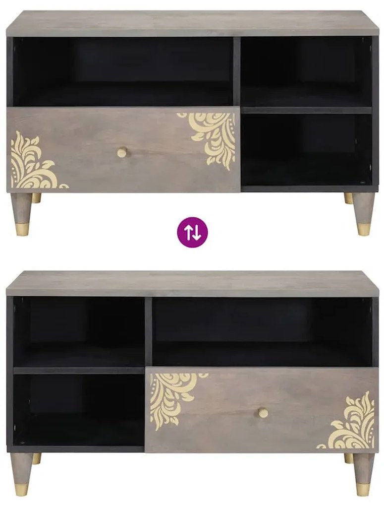 TV szekrény Szürke és Arany 80 x 33.5 x 46 cm Tömör mangófa