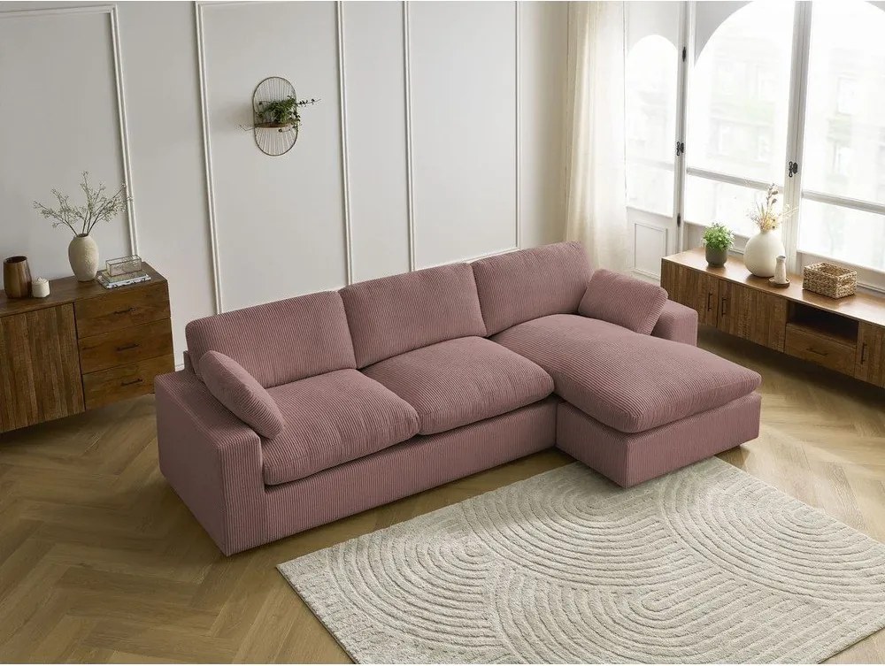 Rózsaszín kordbársony sarokkanapé Belair – Bobochic Paris