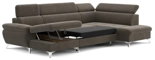 CATANIA jobb oldali, barna, kihúzható sarokkanapé tárolóval U alakban