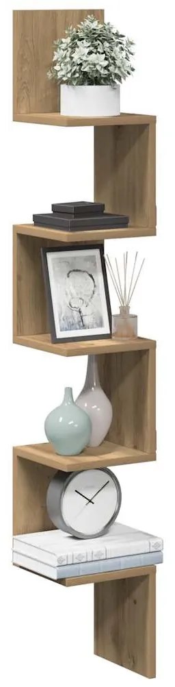 kézműves tölgy színű szerelt fa fali sarokpolc 20x20x127,5 cm