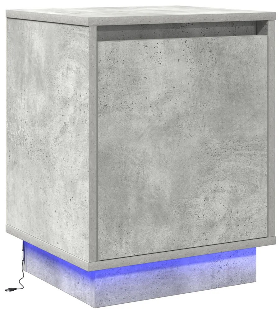 Beton szürke éjjeli szekrény beépített LED világítással 39x34.5x50 cm