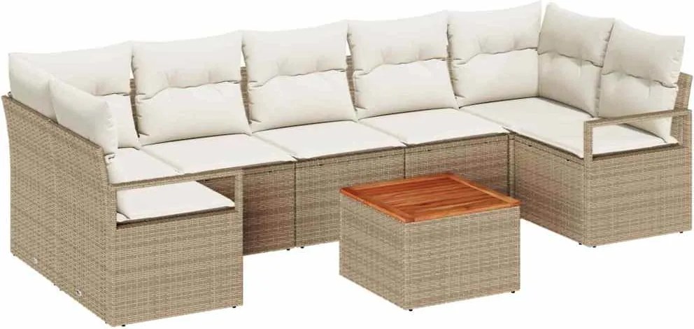 vidaXL Kerti Kanapé Szett tárolóval 8 pcs Beige és krém polirattan
