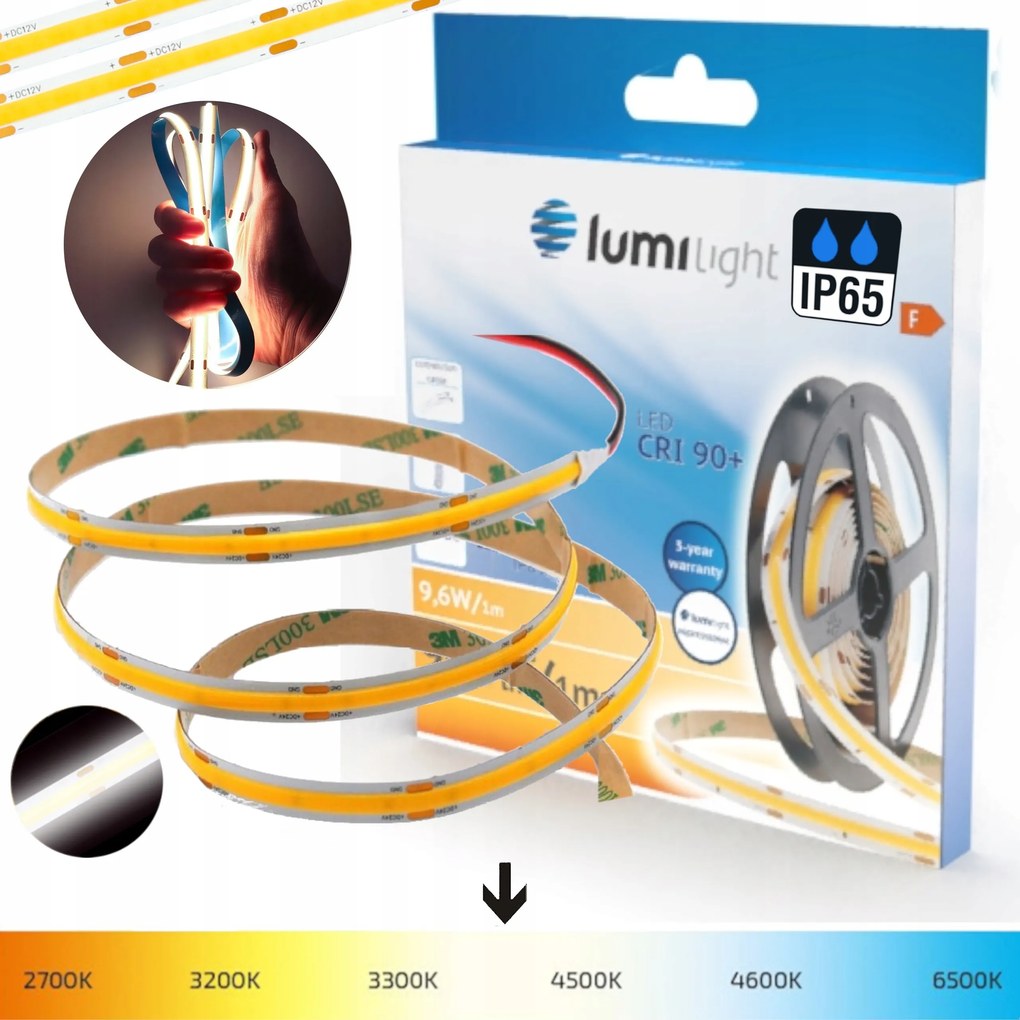 Cob Led szalag vízálló 1m Semleges Neon Pont Nélküli IP65 9,6W/m 4000K