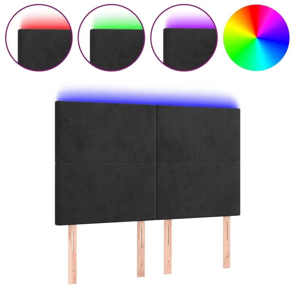 fekete bársony LED-es fejtámla 144x5x118/128 cm