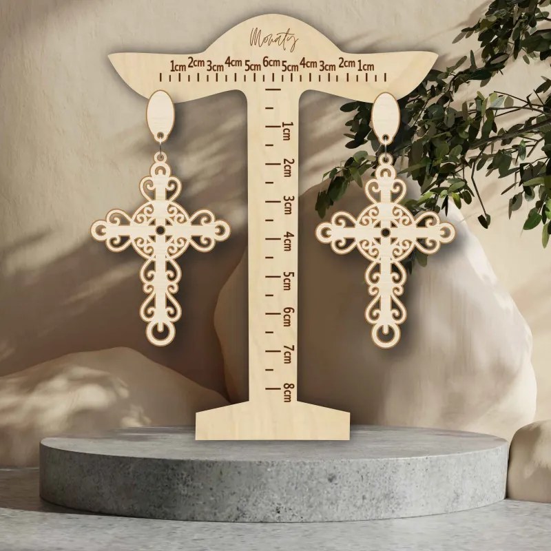 Fából készült természetes lógó fülbevaló CROSS - MONATY | SENTOP