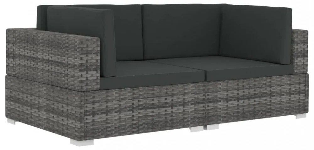 2 db szürke moduláris polyrattan sarokfotel párnákkal