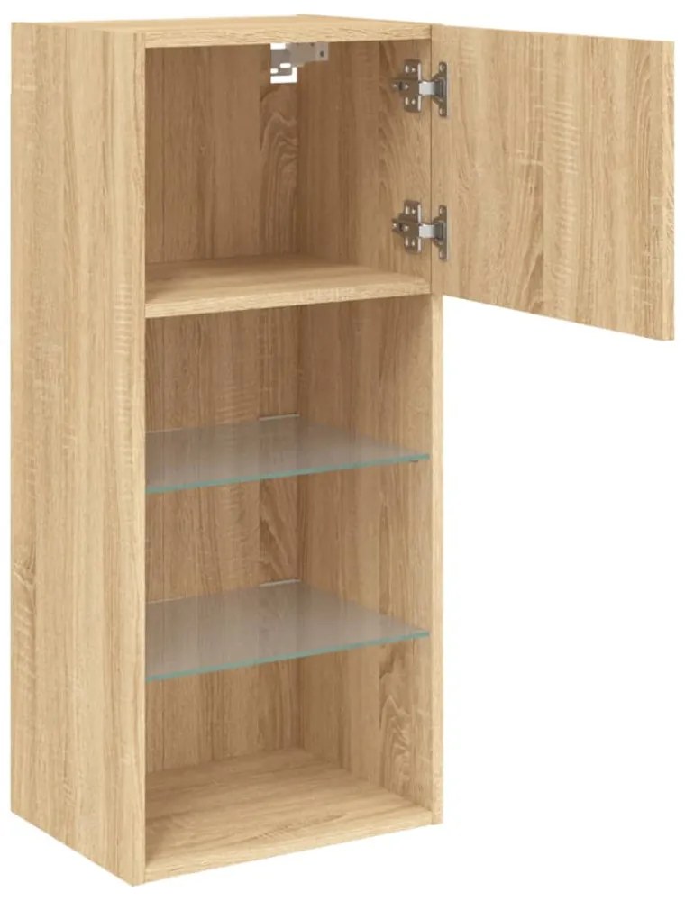 2 db sonoma tölgy színű TV-szekrény LED-ekkel 40,5 x 30 x 90 cm