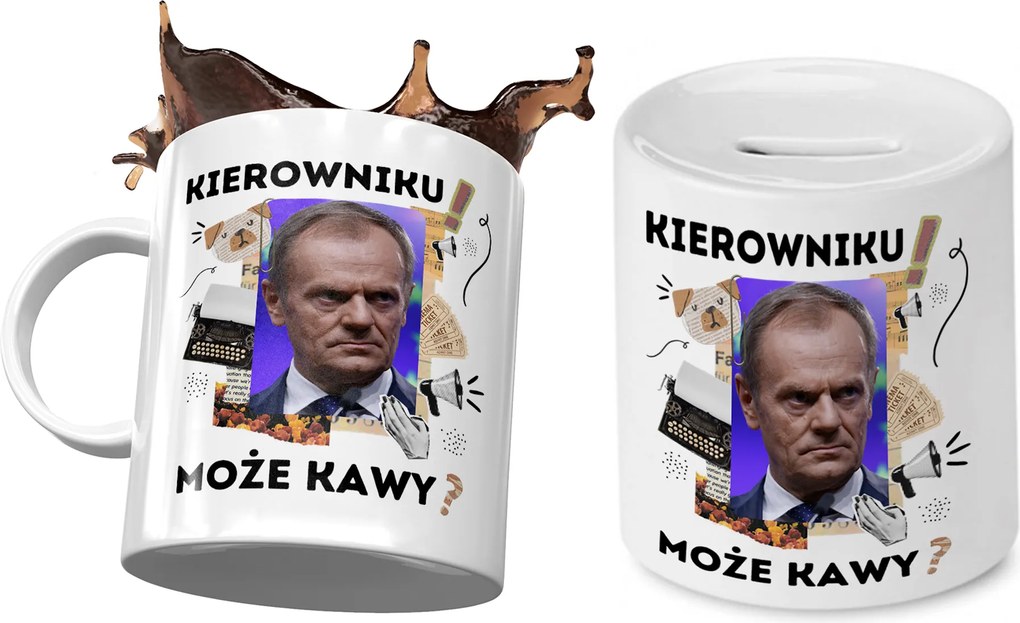 Donald Tusk Bögre Ajándék persely szett fényképes nyomtatással