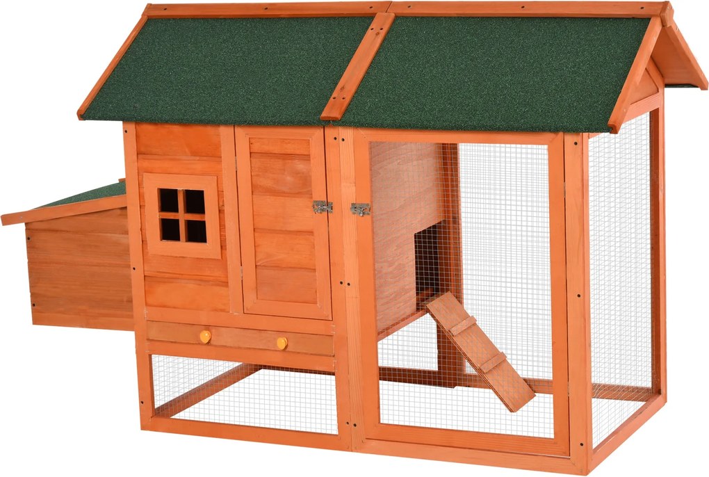 PawHut Előregyártott Fa Tyúkól Fészekboxzal Tojótyúkoknak, Tyúkcserép Levehető Tálcával a Kertbe, 170x74x106 cm | Aosom