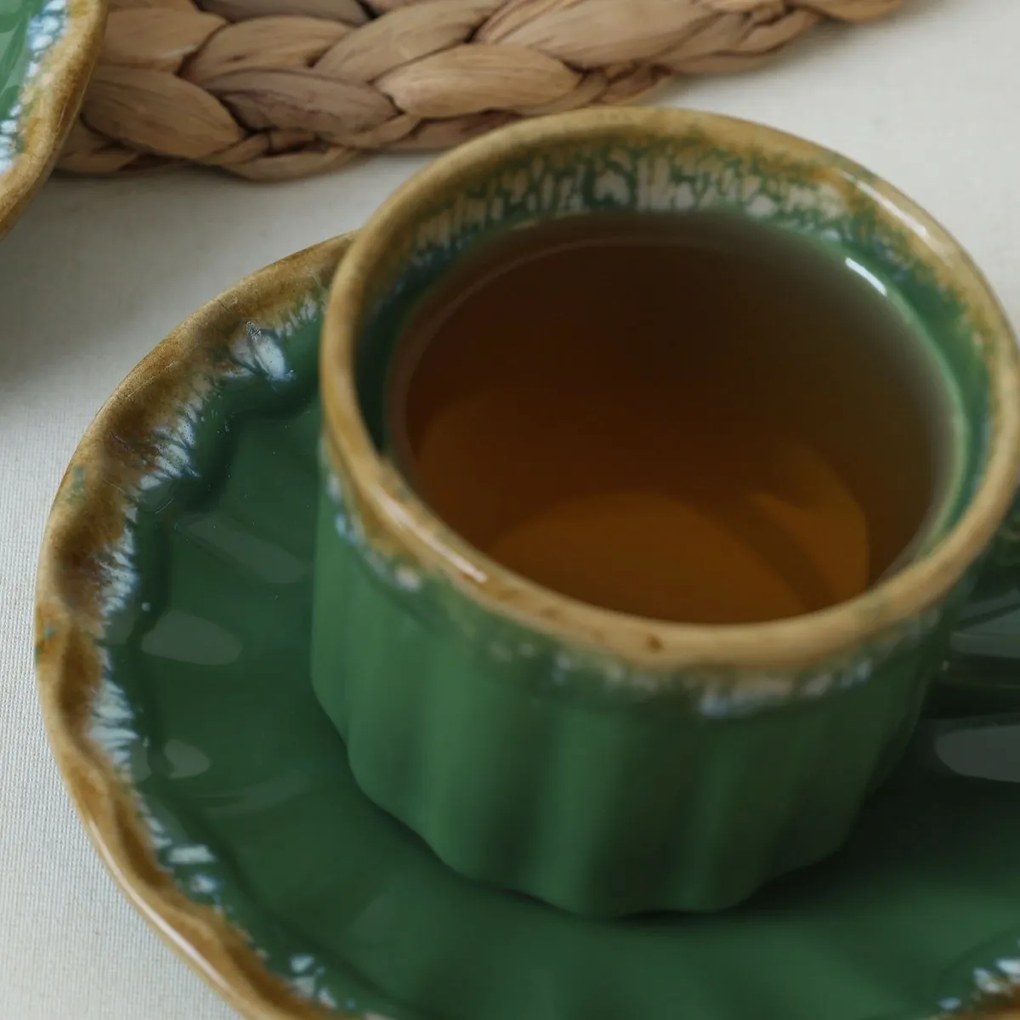 6 darab Elementa kerámia csésze és csészealjszett, 185 ml, zöld
