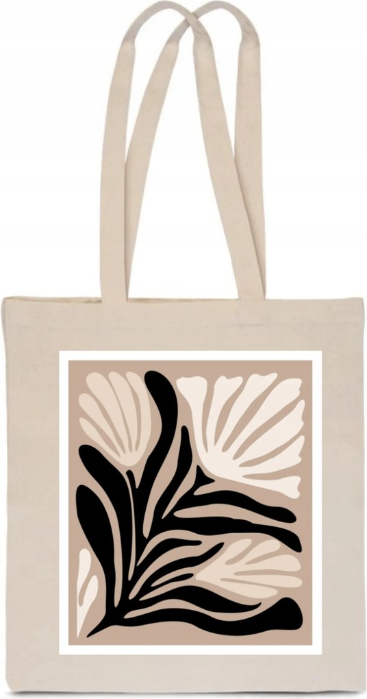 Öko Pamut Táska ekrü bézs bevásárló Virágok minimalizmus boho TT_058