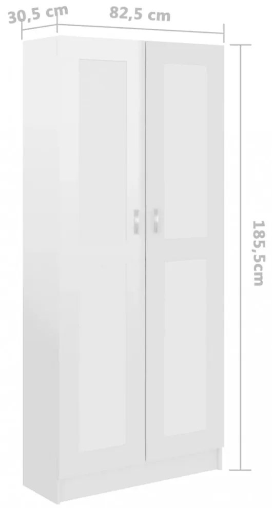 magasfényű fehér szerelt fa könyvszekrény 82,5x30,5x185,5 cm