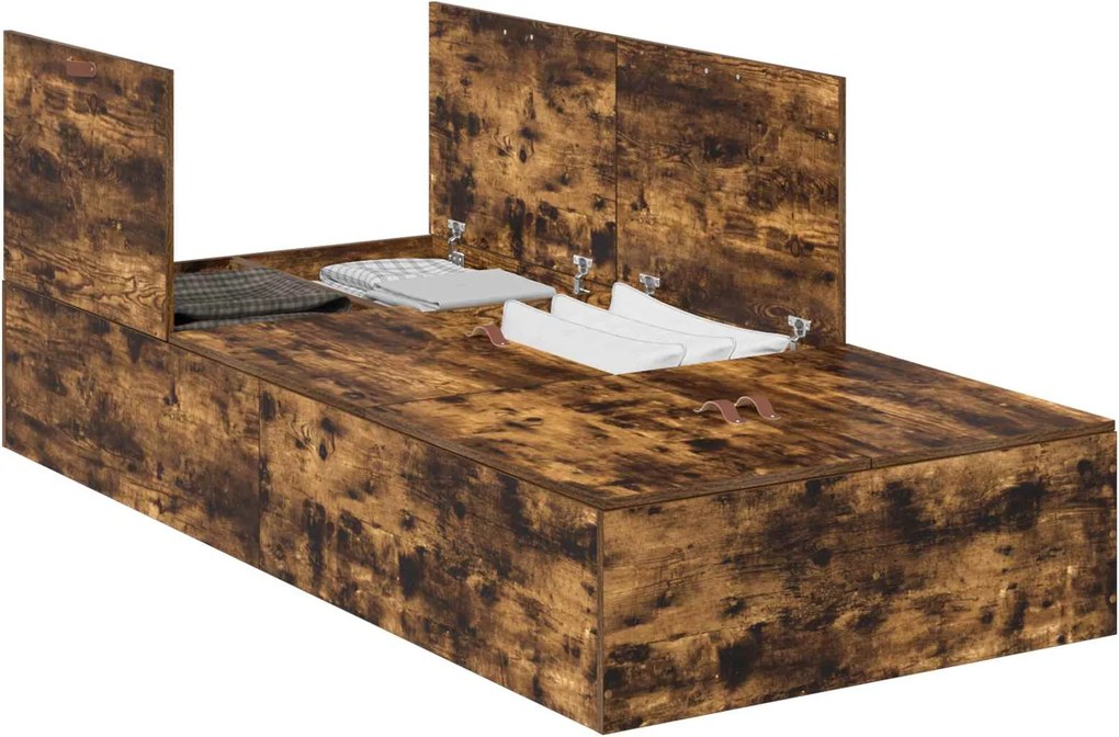 vidaXL Ágykeret tárolóval tárolóval Füstölt tölgy 70 x 190 cm Faanyag