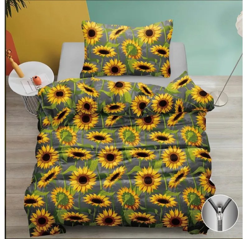 SUNFLOWER szürke pamut ágyneműhuzat Ágyneműhuzat mérete: 70 x 90 cm | 140 x 200 cm