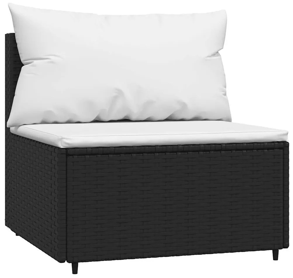 2 db fekete polyrattan kerti középső kanapé párnákkal