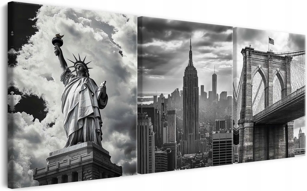 Vászonkép New York Triptichon Fekete-fehér New York falikép irodába 60x120