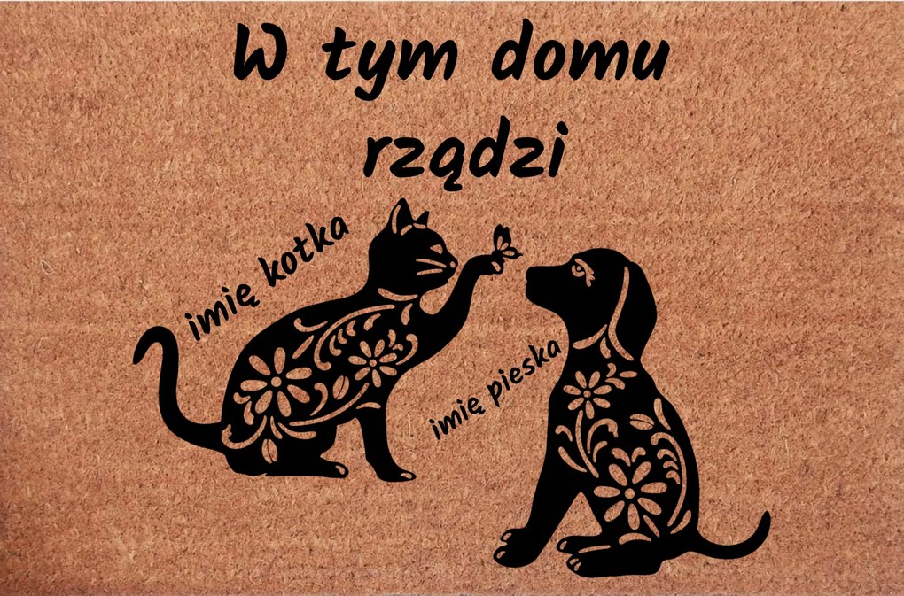 Lábtörlő az ajtóhoz Ebben a házban a Macska És A Kutya uralkodik Kisállatok nevei