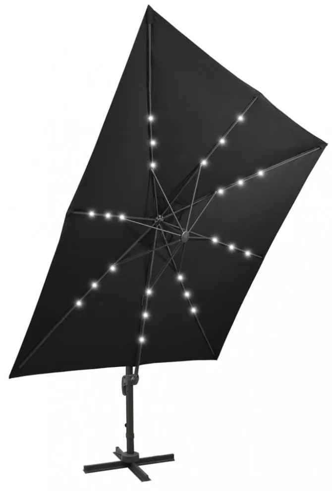 fekete konzolos napernyő rúddal és LED-fényekkel 300 cm