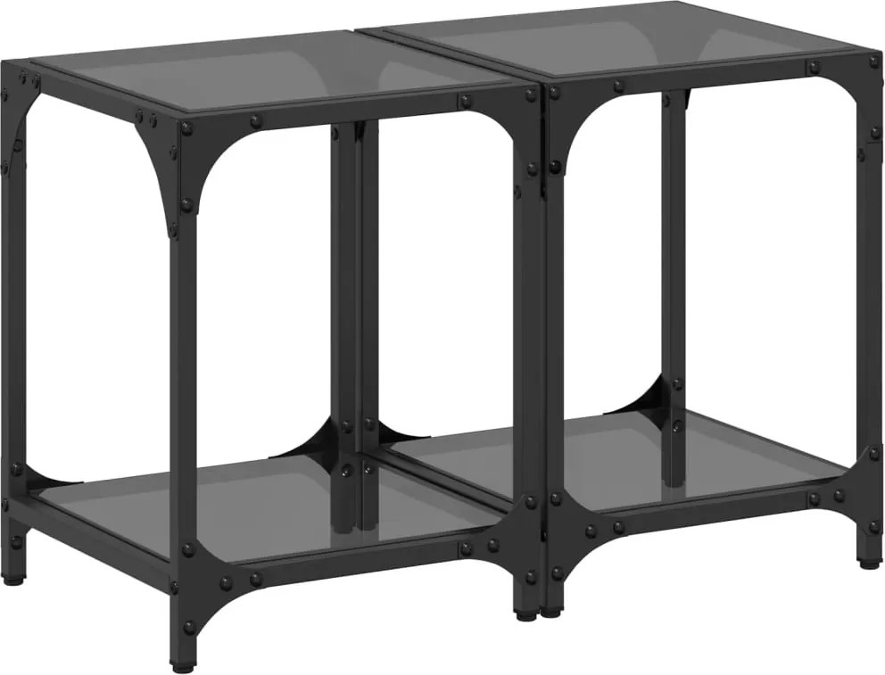 vidaXL 2 db acél dohányzóasztal fekete üveglappal 30 x 30 x 40 cm