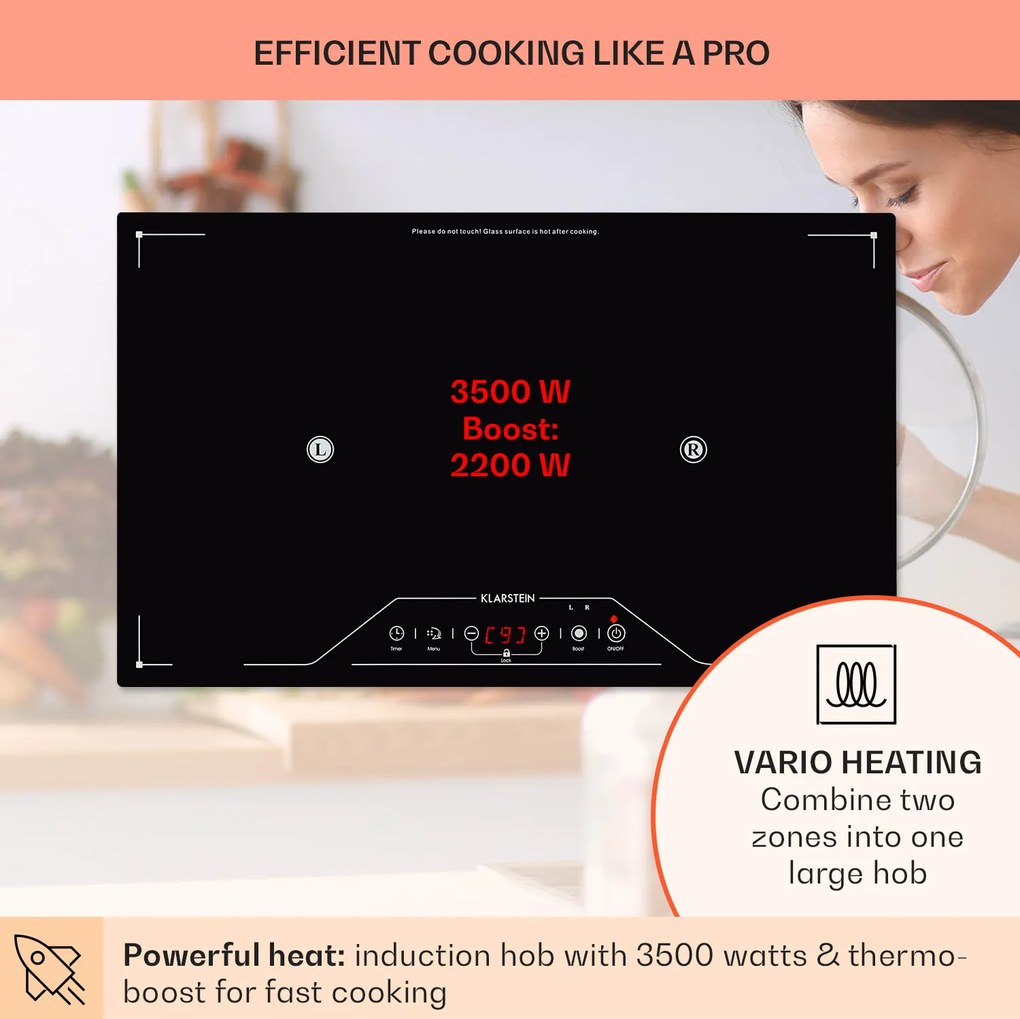 Klarstein Deejay, indukciós főzőlap, 3500 W, üvegkerámia, érintésvezérlés, fekete