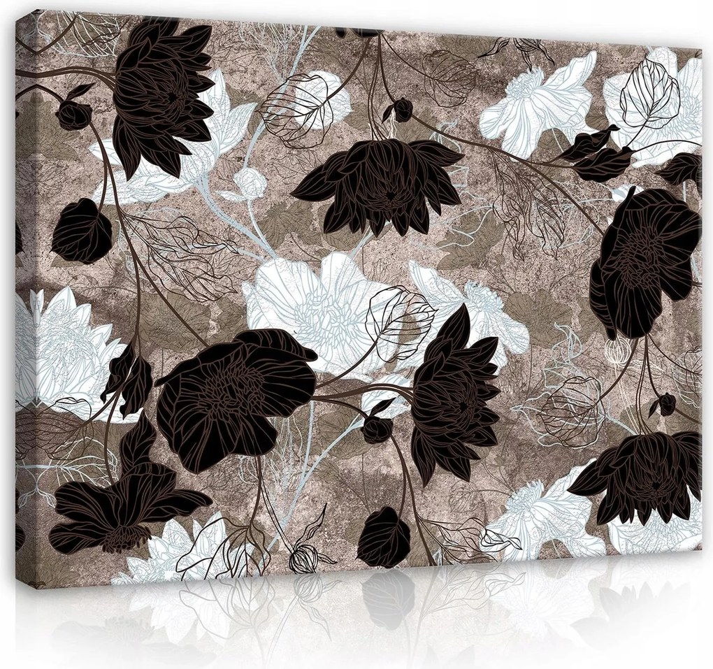 Vászonkép falikép barna fehér virágok grafika 100 x 75