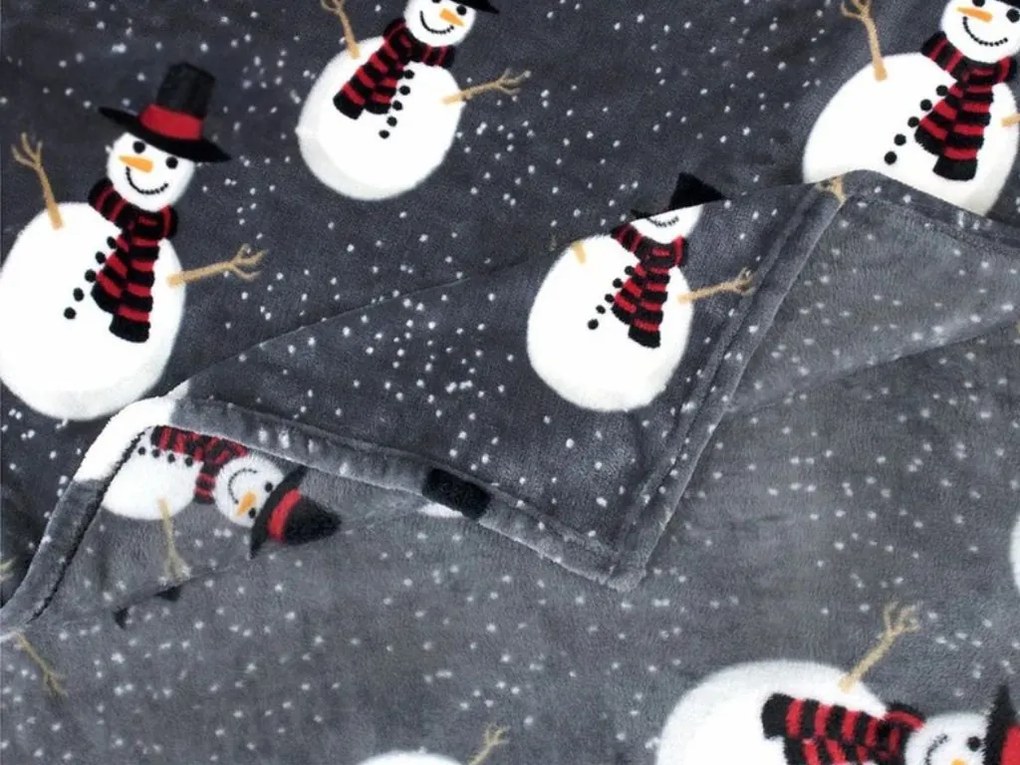 Sötétben világító karácsonyi mikroplüss pléd SNOW BUDDY, szürke Méret: 150 x 200 cm