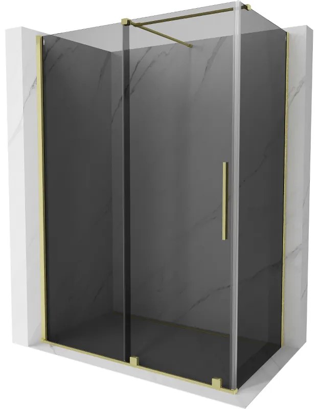 Mexen Velar, tolóajtós zuhanykabin 150 x 75 cm, 8mm szürke üveg, arany matt, 871-150-075-41-55