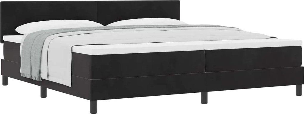 vidaXL Boxrugós ágy matracmal fejtámlával Fekete 200 x 200 cm Bársony