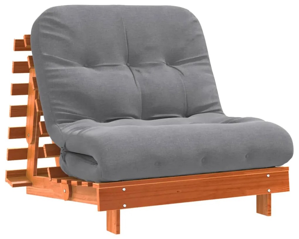 viaszbarna tömör fenyőfa futon kanapéágy matraccal 80x206x11 cm