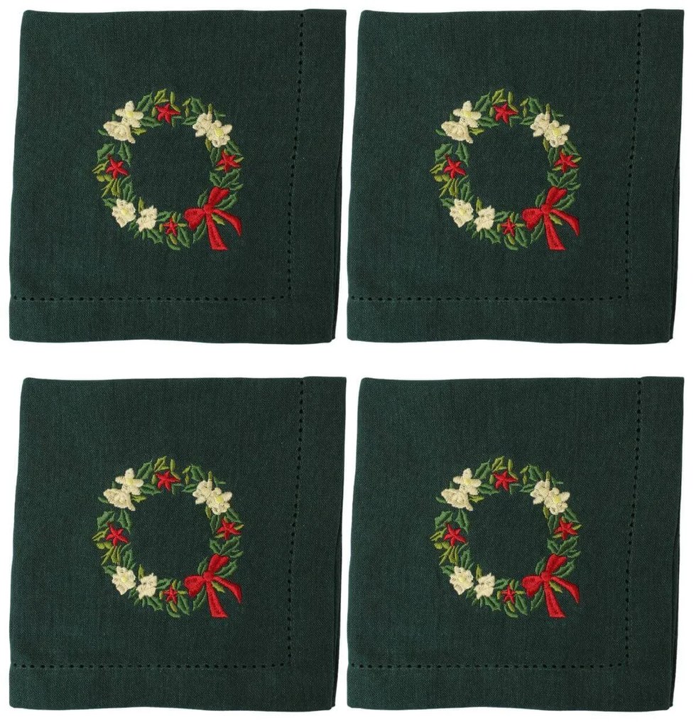 Zöld pamut szalvéták Karácsonyi koszorú 4db