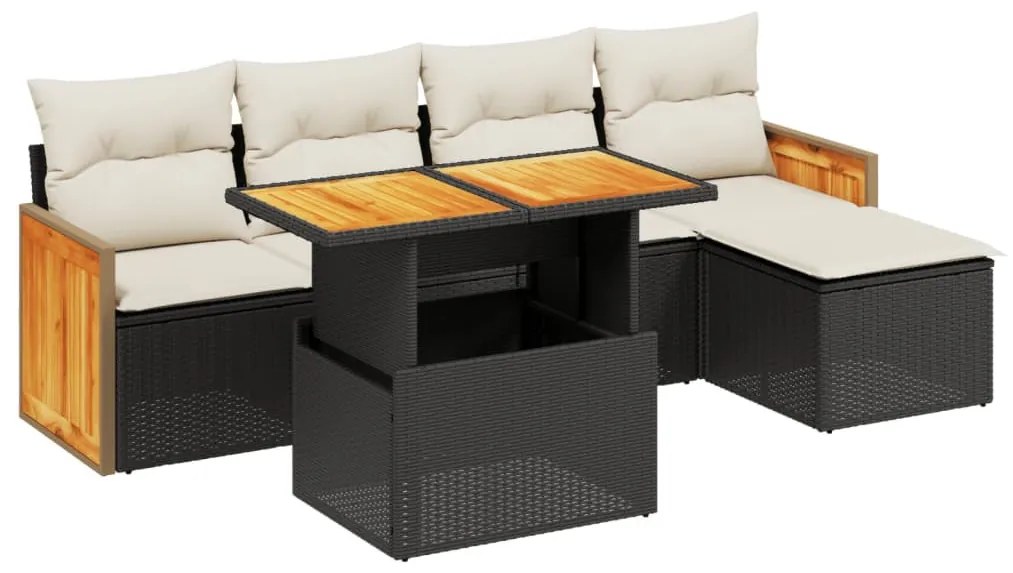 6 részes fekete polyrattan kerti ülőgarnitúra párnákkal