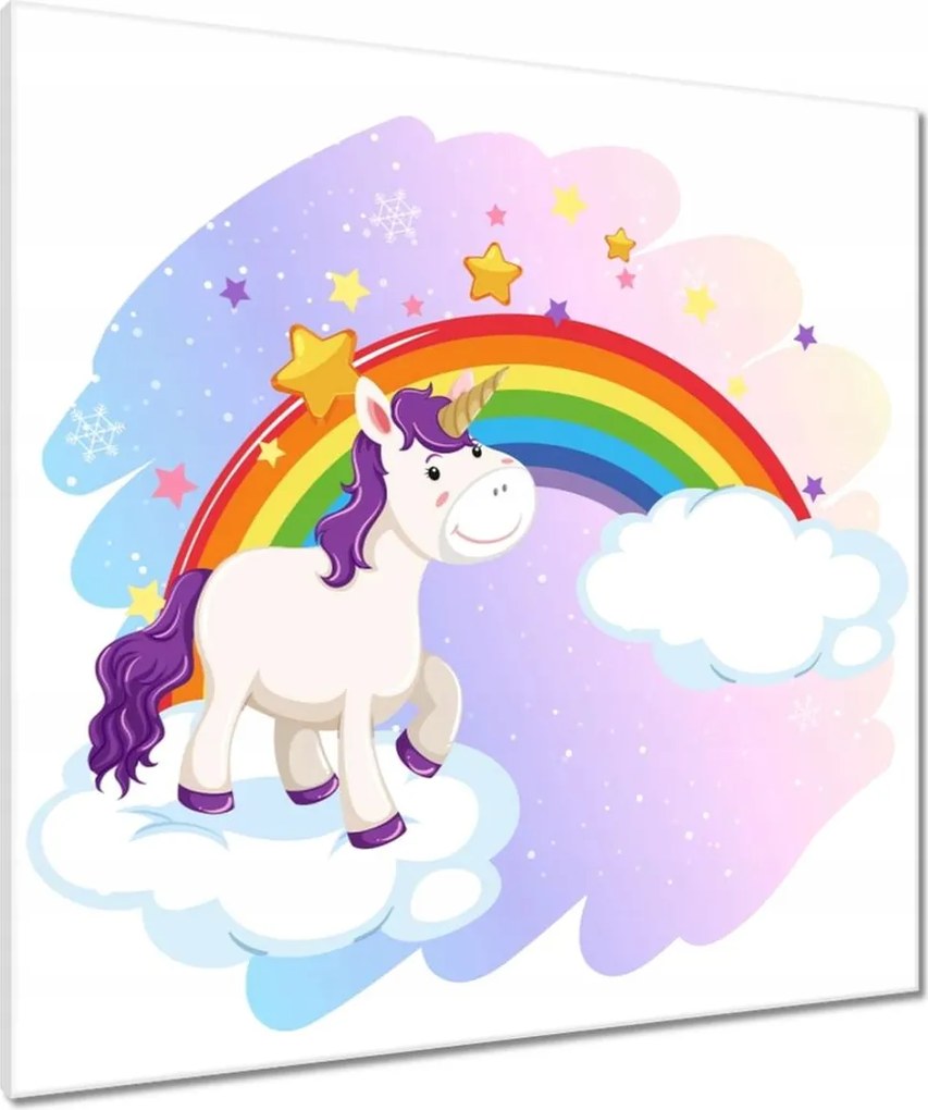 Vászonkép 80x80 Szivárvány és unikornis a felhőn
