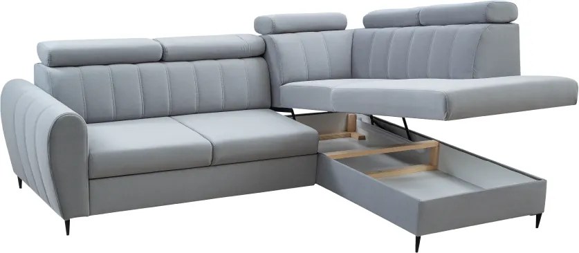 Kinyitható ülőgarnitúra, világosszürke, jobbos, KORIO L